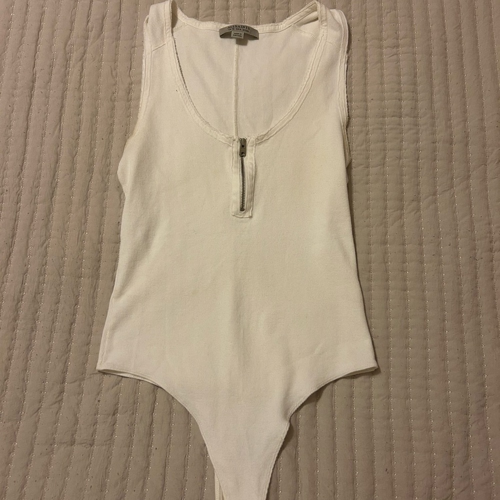 All Saints White Ribbed Bodysuit